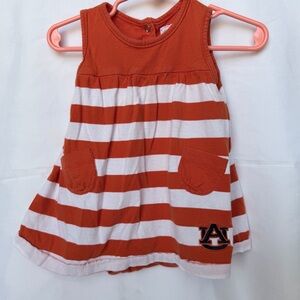 Striped Auburn-Inspired Sleeveless Toddler Dress in Auburn and White